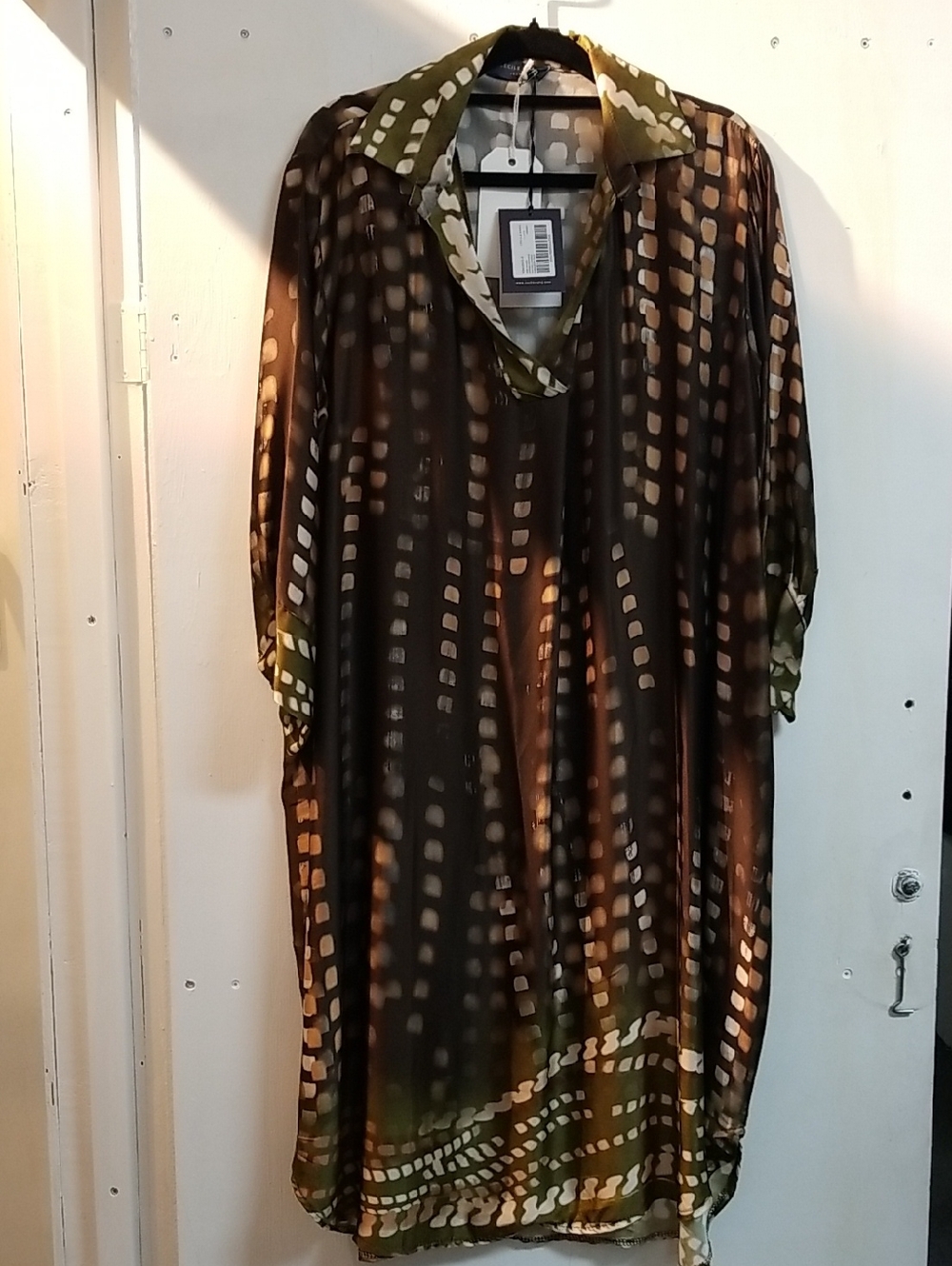 Sheer Patterned Brown & Olive Women's Dress